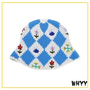 WHYY main tricot Crochet fleur seau chapeaux femmes automne coton fil doux pêcheur casquettes femmes vérifier Colorblock plage chapeau Gorros