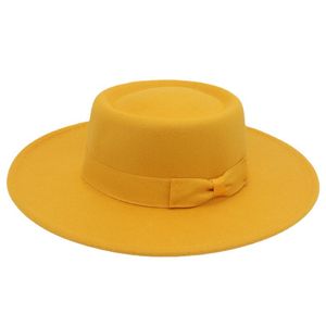 Sombreros Fedora De ala ancha con parte superior plana y lazo para mujer, sombreros para iglesia De boda, sombreros elegantes, sombreros De Mujer, gorra De fieltro para hombre, sombrero De navegante