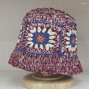 Sombreros de ala ancha 2023, cubo de ganchillo hecho a mano para mujer, sombrero de playa de verano a la moda, patrón de flores, punto hueco para el sol