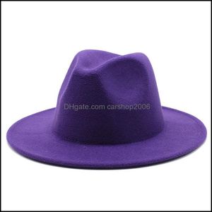 Chapeaux à large bord All-Match Automne Hiver Chapeau Fedora à large bord Feutre de laine de couleur unie pour hommes Panama Party Trilby Church Hats 556 T2 Drop Dhar9