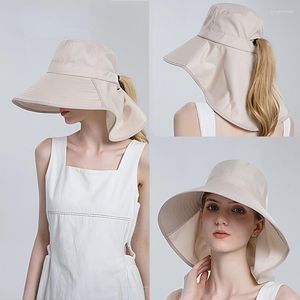 Chapeaux à large bord plage visière casquette été chapeau de soleil pour les femmes en plein air cou Protection UV randonnée pêche pêcheur grand seau