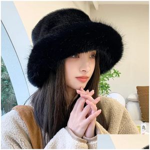 Chapeaux larges chapeaux seau grand chapeau de fausse fourrure moelleuse pour femmes de luxe P pêcheur chaud hiver épaissir froid jour de neige Panama Cap Drop Livraison Otycg