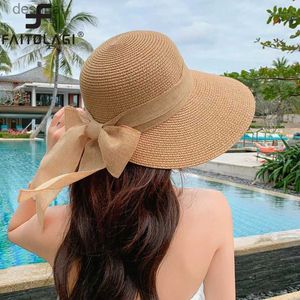 Chapeaux à bord large chapeau seau Big Bowknot Summer Paille Summer Paille pour femmes Lady Wide Retroable Retro Color Suncreen Panama CAP OUTDOOOR VISION DE PLACE VISARES HATSL231221