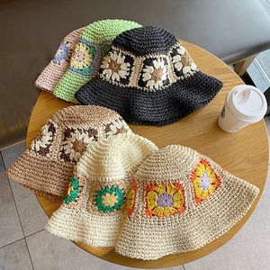 Chapeaux à large bord Seau Chapeaux Japon Corée Crochet Plage Chapeau De Paille Femmes Fleurs D'été Pur Tissé À La Main Chapeau Parasol Pêcheur Chapeau Respirant Seau Chapeau 230620