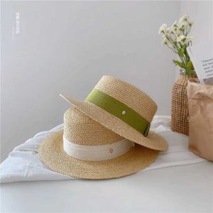 Chaps à bord large chapeau seau natural Str Rowing Machine Fémers Chapeau plat Summer plage plate top brim C Ribbon Holiday Femme pas cher femme J240429