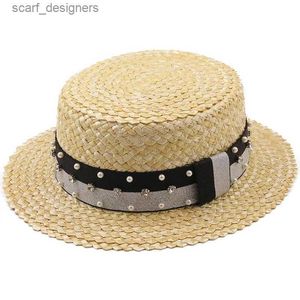 Chapeaux à bord large chapeau seau nouveau Handmade Girl Straw Beach Hat For Women Summer Holiday Panama Fashion Flat Protection Sun Protection Visor Hats Y240409