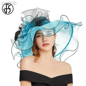 Chapeaux à larges bords Chapeaux de seau Charme d'été Chapeau de mariage Large bord Plage Organza Chapeau d'église Femmes élégantes Dames Bleu Rose Fleur Kentucky Chapeau 2024 24323