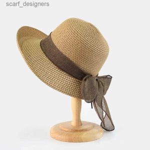 Sombreros de borde anchos sombreros de cubo de cubo Sun Hats for Women Plegable 2018 Sunbonnet Wide Brim Floppy Cloche Vacaciones Vacaciones Beach Style Chapeau Paille Femme Y240409