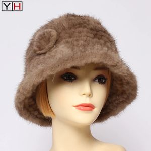 Sombreros de ala ancha cubo señora visón sombrero de piel invierno cálido 100 gorros genuinos gorra de lujo casual hecho a mano gorras naturales 231130