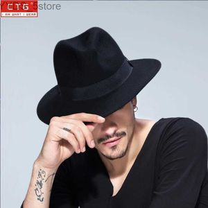 Hates de borde anchos Bucket para hombre fieltro British Panamá Jazz sombrero Fedora Black Wide Brown Classic triangular B-1509 YQ240407