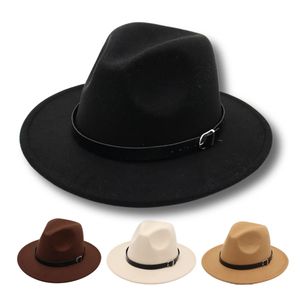 Wide Brim Hats Bucket Vintage Simple Wool Belt Men Autumn Winter Unisex Casual Jazz Felt Hat Retro Classic Church Flat Fedora For Women 231027