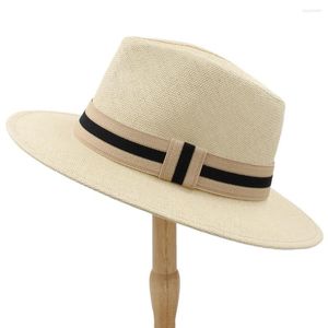 Chapeaux à large bord Mode Femmes Hommes Chapeau de soleil en paille avec Panama pour la plage Fedora Jazz Taille 56-58CM