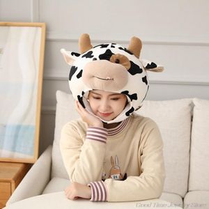 Sombreros de ala ancha Leche divertida Cabeza de vaca Sombrero de felpa Almohada Estampado de puntos Dibujos animados Animal Relleno Juguete Sombrero Gorra Cosplay Fiesta Po Props A20 21