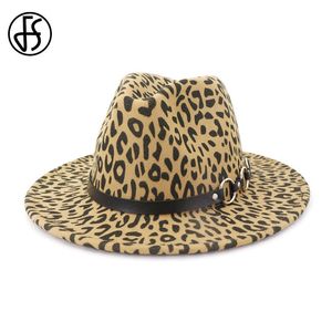 Sombreros de ala ancha hombres mujeres leopardo estampado jazz sombrero plano fieltro fedora con hebilla de cinturón panama cowboy trilby fiesta formal top
