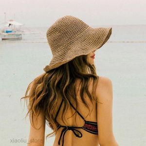 Sombreros de ala ancha New Girl Raffia Sun Hat Wide Brim Floppy Summer Hats para mujeres Playa Panamá Straw Dome Bucket Hat Femme Shade HatSun block HKD230625