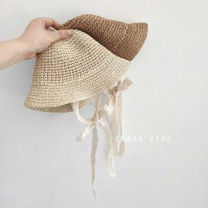 Chapeaux à large bord New Lace Baby Hat Summer Straw Bow Parent-enfant Cap Beach Children Panama Hat Princess Baby Sun Protection Hats Caps for Kids G230227