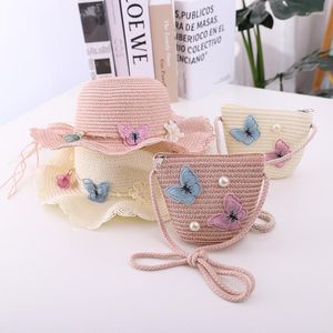 Venta de sombreros de borde anchos Summer Child Casual Butterfly Sombrero de paja Bolsos para niñas para niñas al aire libre Bolsas de la gorra de Panamá al aire libre Sun Scot22