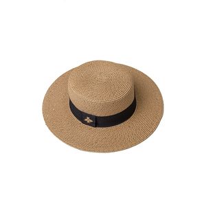 Strohhut Damen Biene Schleife Hüte mit breiter Krempe Sommerausflug Sonnenschutz Sonnenschutz Europäisches und amerikanisches Retro-Freizeit-All-Match-Top
