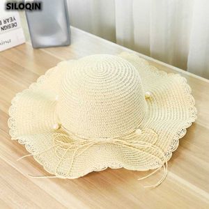 Chapeaux à large bord été chapellerie chapeau de soleil fille paille ruban arc Sombrero plage casquette plate Panama femmes dôme seau ChapeuWide