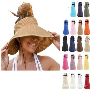 Chapeaux à large bord pour femmes UPF 50 Roll-up Straw Sun Hat Visor Cap Beach Foldable Empty Top for Girls Ladies