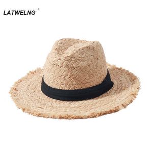 Hombras de borde anchos Mujeres Rafia Sun Hats New in Beach Hats Fedora Fiet Fiest Hat British Top Straw Sombreros Damas Panamá Visor G230227