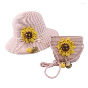Sombreros de ala ancha XEONGKVI coreano girasol calabaza padre-hijo sol sombrero bolsa traje verano moda cubo paja para Mujeres Hombres