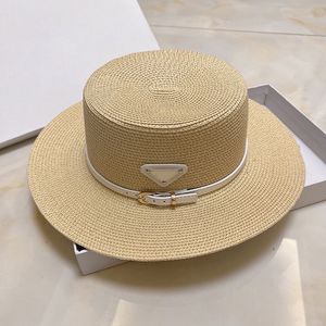 Chapeaux Fedoras en Paille à Large Bord pour Hommes et Femmes Protection Solaire Printemps Été Automne Vacances à la Plage Escapade Chapeau Plat avec Bande Blanche Beige