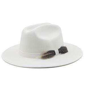 Chapeau Fedora à larges bords pour femmes et hommes, chapeaux en feutre, dame élégante, Trilby, église de mariage, chapeau de Jazz avec plume