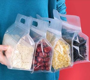 Pochettes à fermeture éclair refermables transparentes à large bouche Pochettes réutilisables Snack Nut Bean Riz Grains Food Bag avec poignée
