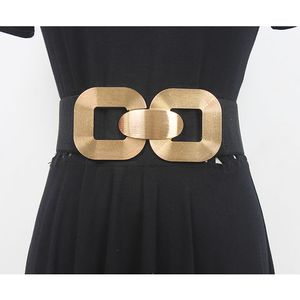 Cinturón de hebilla de metal elástico exterior con cierre de cintura ancha para mujer, decoración, falda, camisa, abrigo, cinturón elástico versátil a la moda
