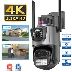 Caméra Wifi double objectif AI suivi automatique étanche sécurité CCTV Surveillance vidéo Police lumière alarme IP