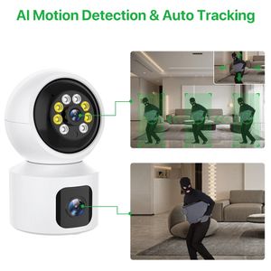 WiFi Camera Dual Screen Baby Monitor Home Secuiry Camera Ai Human Detection Color Night Vision CCTV Video Surveillance