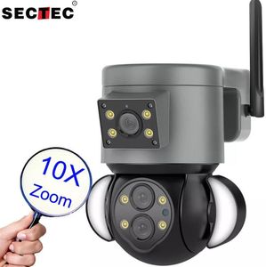 Caméras WIFI à double objectif Caméra de projecteur intelligente Zoom optique 10X Éclairage 4MP Liaison de balle de pistolet Surveillance Caméra IP Étanche SECTEC