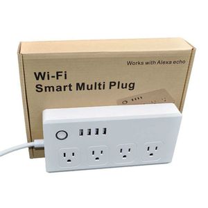 Wifi Smart Power Strip 4 EU/UK/AU/US Outlets Plug with 4 USB Charging Port Timing App Voice Control Work with Alexa Google Home Assistant