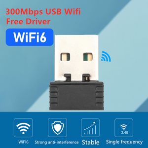 WiFi6 2,4G controlador gratuito 300Mbps adaptador USB inalámbrico WiFi Internet Dongle mini receptor WIFI USB emisor para XP Vista Windows 11 10 7 8
