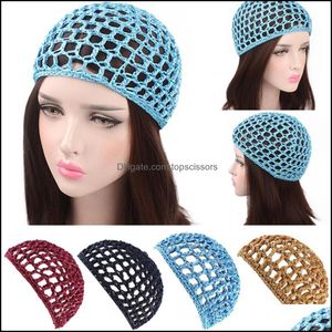 Wig Caps Hair Accessories Tools Products 2021 New Womens Mesh Net Crochet Cap Solid Color Snood Slee Night Er Turban Hat Casual Beanie Che