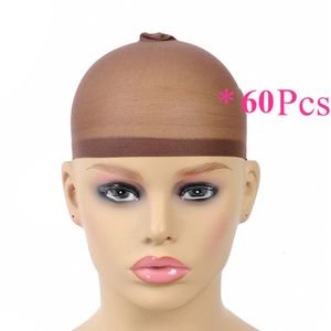 Bonnets de perruque en gros 60 pièces bonnet de perruque filet à cheveux pour tisser des filets à cheveux filets de maille extensible bonnet de perruque pour la fabrication de perruques taille libre brun couleur nue 231211
