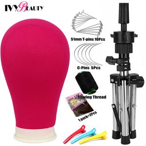 Wig Stand 22 inch wig head canvas block with adjustable tripod wig holder training Mannequin block used to make wig display modeling 230715