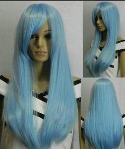 WIG WBY Fashion Long Straight Light Blue women Cosplay Wig fast hairnet #HX73 for women wigs fast deliver