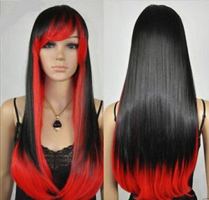WIG free shipping Women's Long Straight Black Red Mix Costume Party Cosplay Full Hair Wig