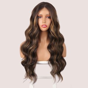 Perruques Aisi Beauty Synthétique Sight Wigs Long Corps Brown Mélange brun ondulé Pernues blondes pour femmes Part Middle Black Red Cosplay Hair Daily Use