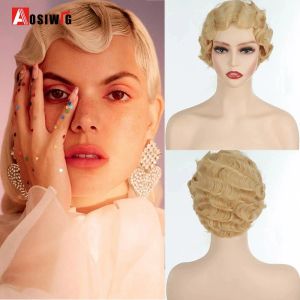 Pelucas Aosiwig Cosplay Cajón de color rizado ondas de dedo negro African Afro Natural Hair Wigs para mujeres negras Resistentes al calor