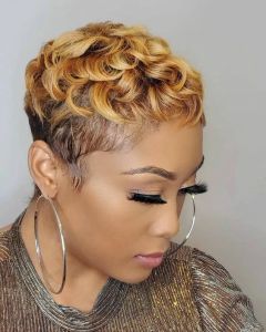Perruques BEISDWIG Synthétiques Curly Wigs pour femmes noires / blanches Perruque brune courte avec frange blonde Coiffures bouclées pour les femmes