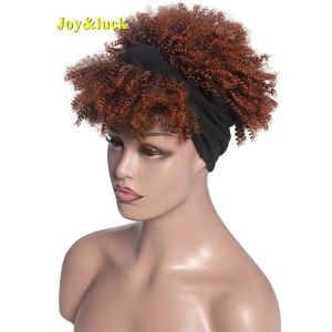 Pelucas diadema negra peluca corta marrón afro rizado con flequillo de fibra de alta calidad para mujeres pelucas