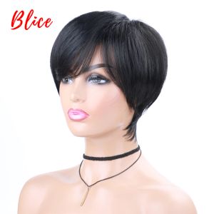 Perruques BLICE Cheveux synthétiques 6 pouces courtes ondulées droites pour les femmes résistantes à la chaleur 100% Wig Kanekalon Black Daily PartyPlay Wigs