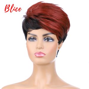 Perruques Blice Synthetic Hair Mix Color Wigs Short Wavy pour les femmes noires livraison gratuite résistante à la chaleur Kanekalon Wig 1B / Bogue