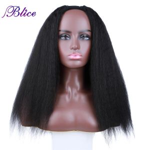 Pelucas Blice U parte peluca sintética sin flequillo peluca de pelo liso rizado para mujeres negras Clip sin pegamento en la cabeza Bang media pelucas