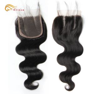 Wigs Body Wave 4x4 Lace Fermetures Remy Human Hair Ferture Swiss Lace Body Wave Ferture