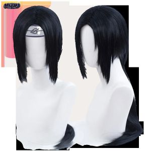 Perruques Cosplay Wigs Uchiha Itachi Cosplay Wig Itachi Uchiha Long Black Black Res résistant aux cheveux Synthétique Anime Cosplay Wigs bandeau