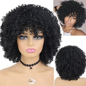 Perruques pour femmes noires cheveux synthétiques perruque bouclée avec frange Afro Kinky Colly coiffure perruques africaines naturelles courtes Curlsfactory dir